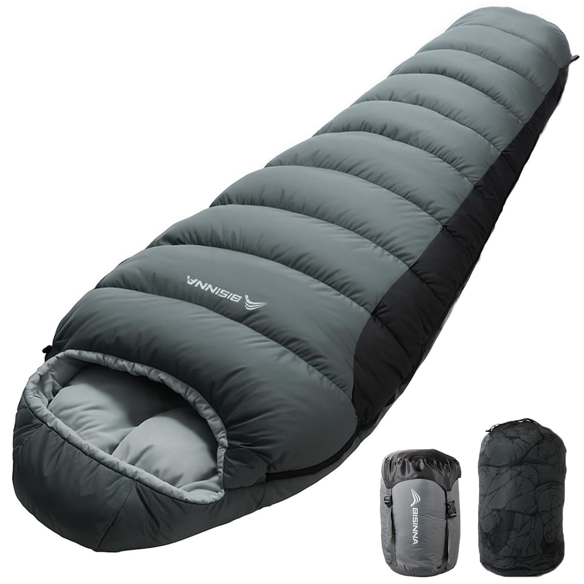 BISINNA front view showing full 7ft length and roomy mummy fit for taller users