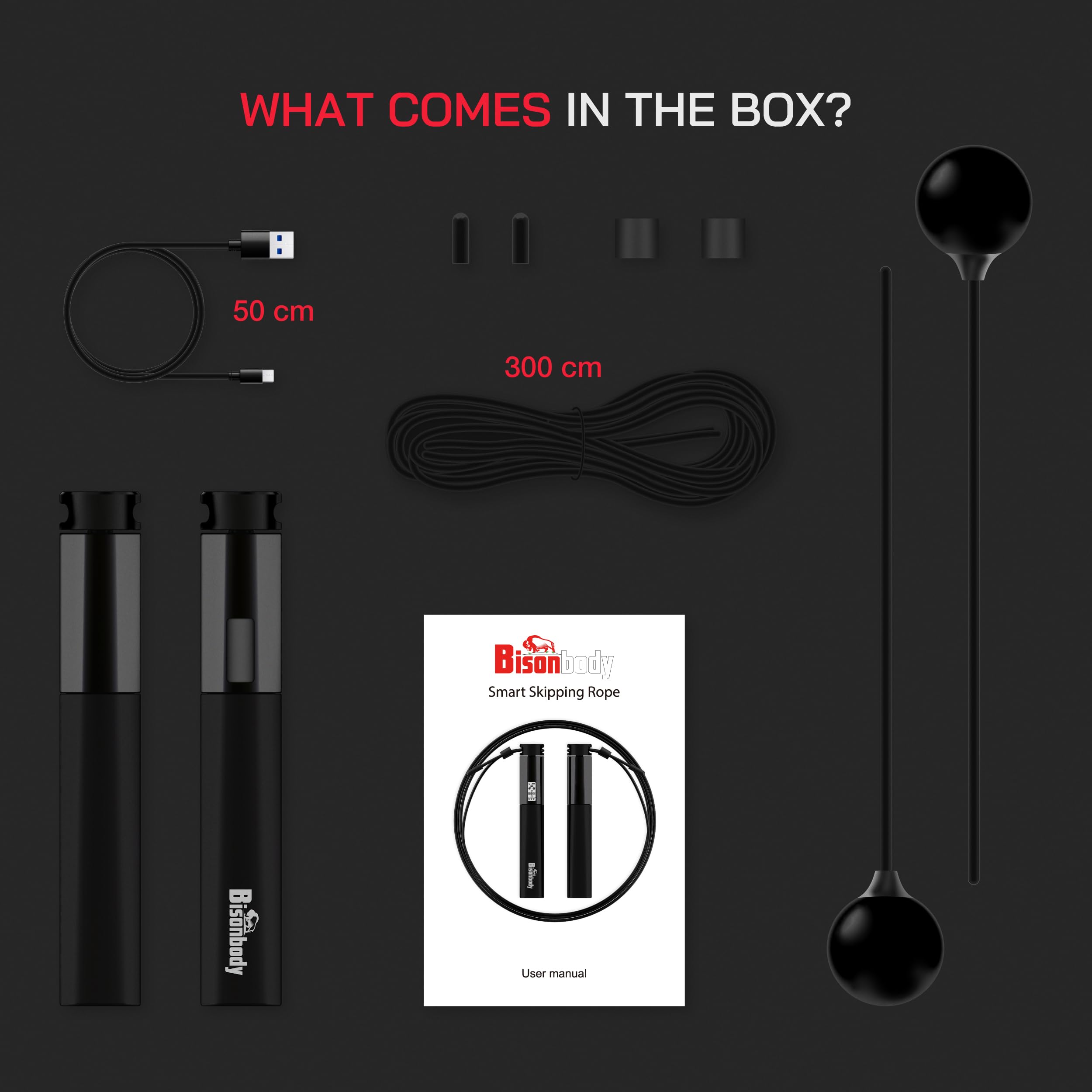 Bisonbody box with contents displayed for quick unboxing and setup