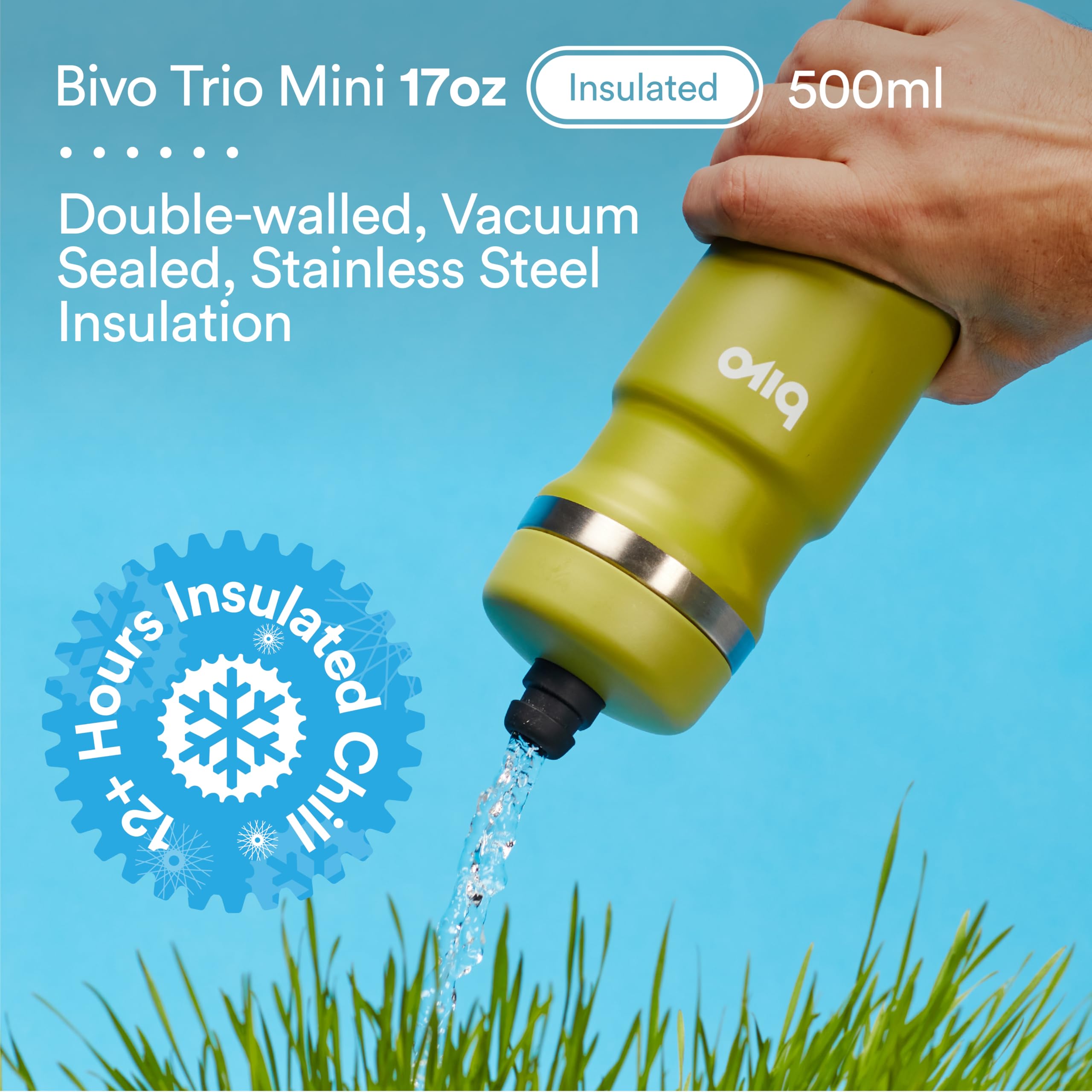 Bivo Trio Mini nozzle close-up highlighting high-flow sport valve for easy sipping