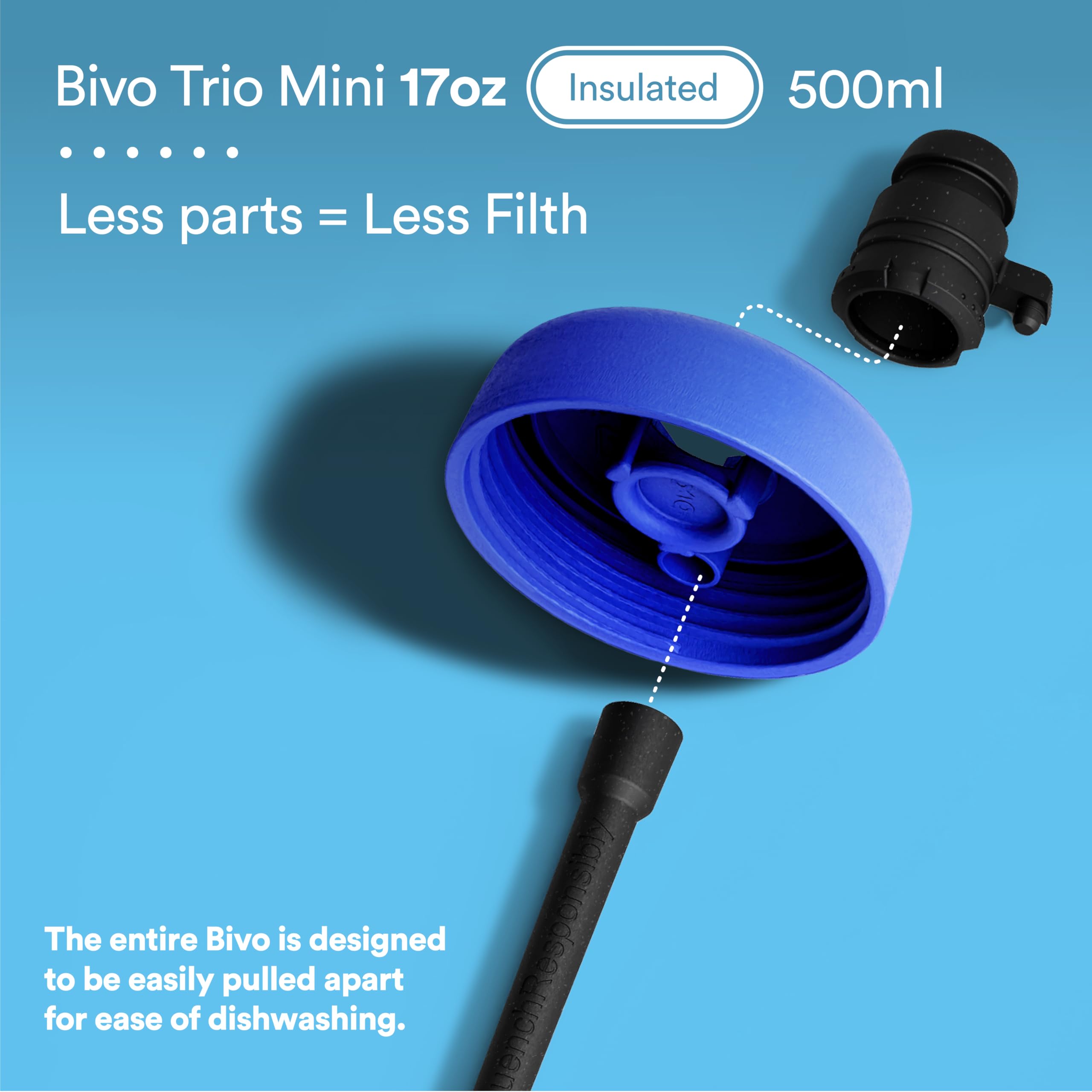Bivo Trio Mini open top cap view showing clean stainless interior and sanitary design