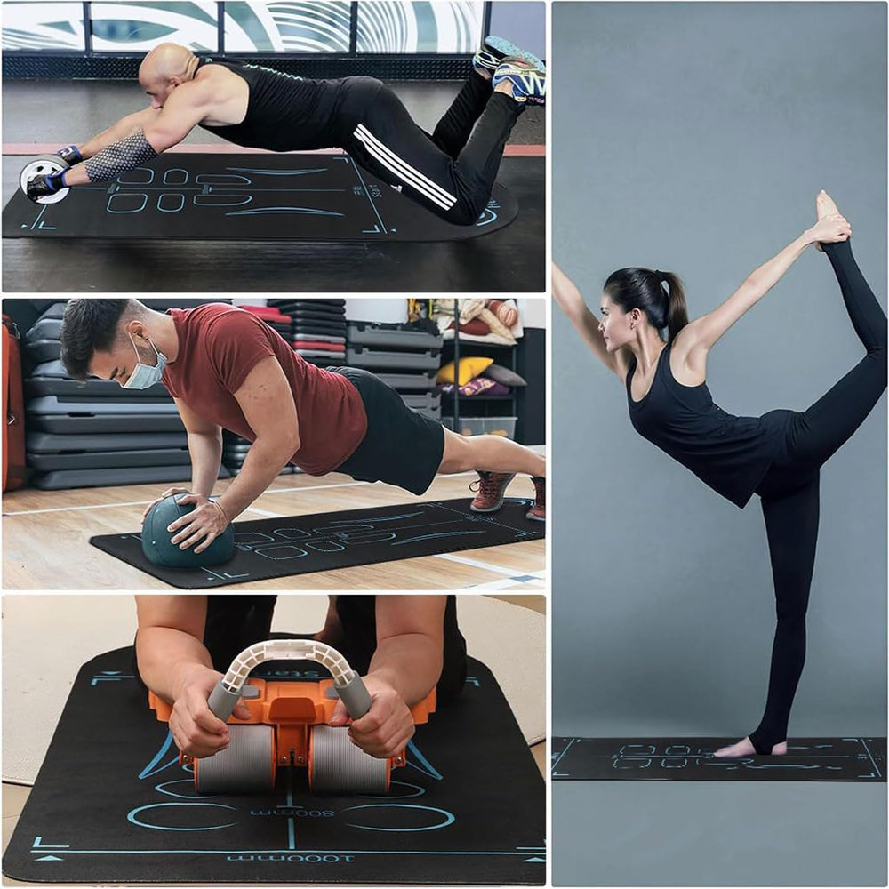 BJLZYR mat with ab roller in use illustrating stable surface for controlled core training