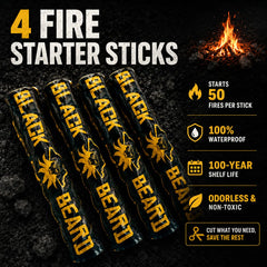 Black Beard ferro rod sparking into tinder showing fast sparks for fire-starting