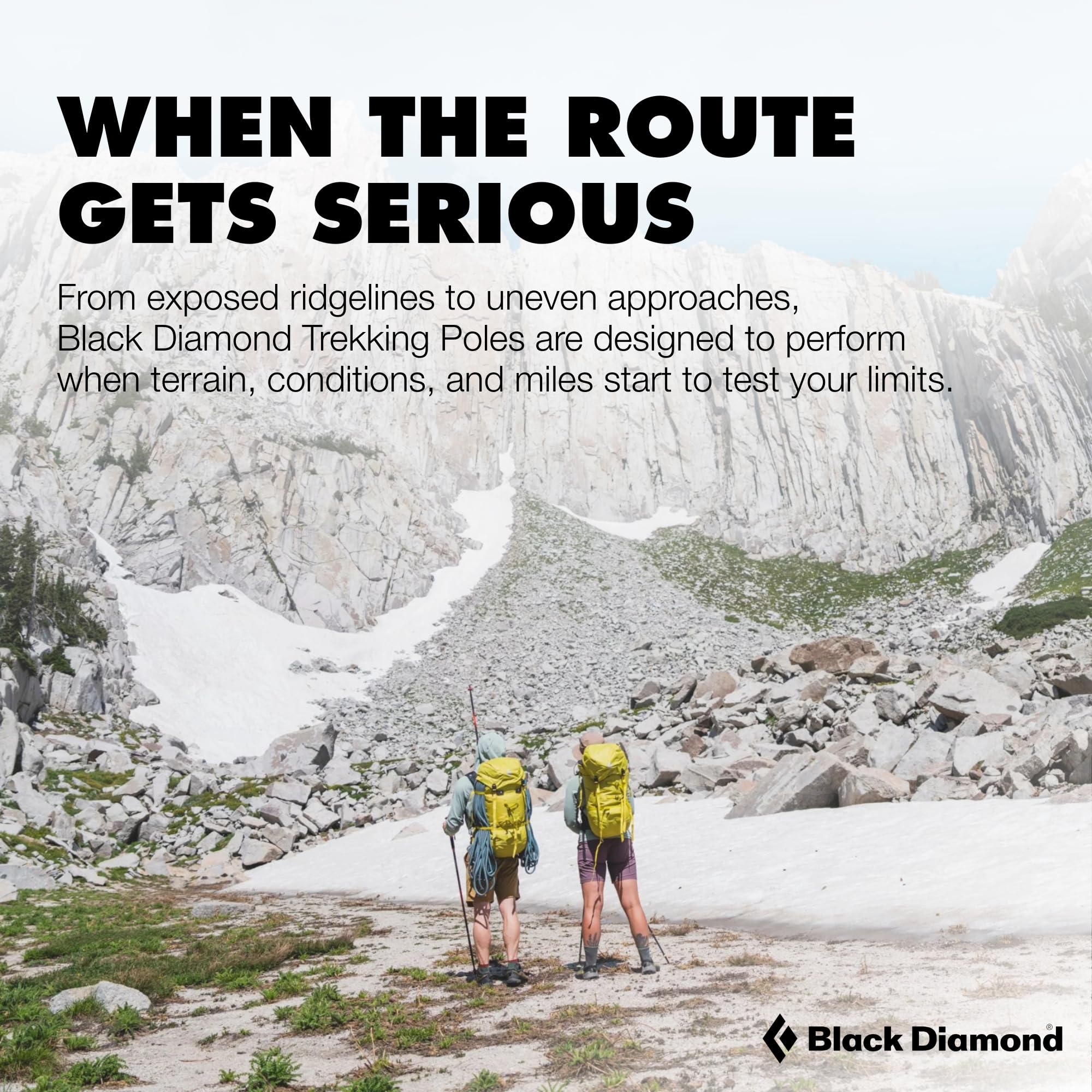 BLACK DIAMOND folded poles beside a water bottle to show compact transport size