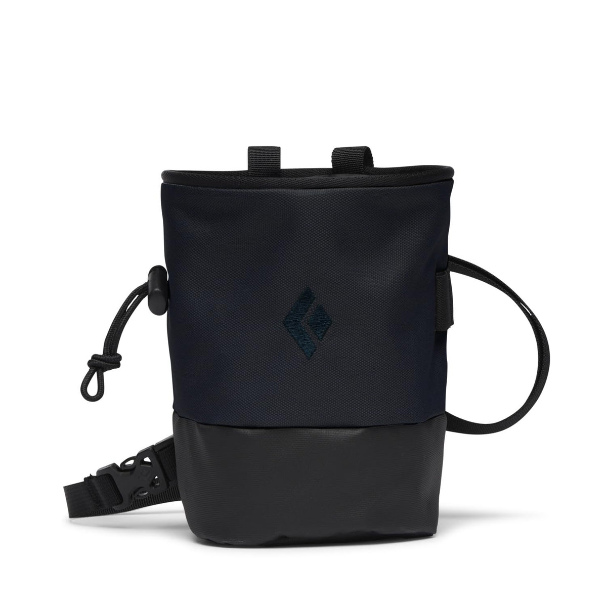 BLACK DIAMOND front view of chalk bag showing wide base and fleece interior benefit grip consistency