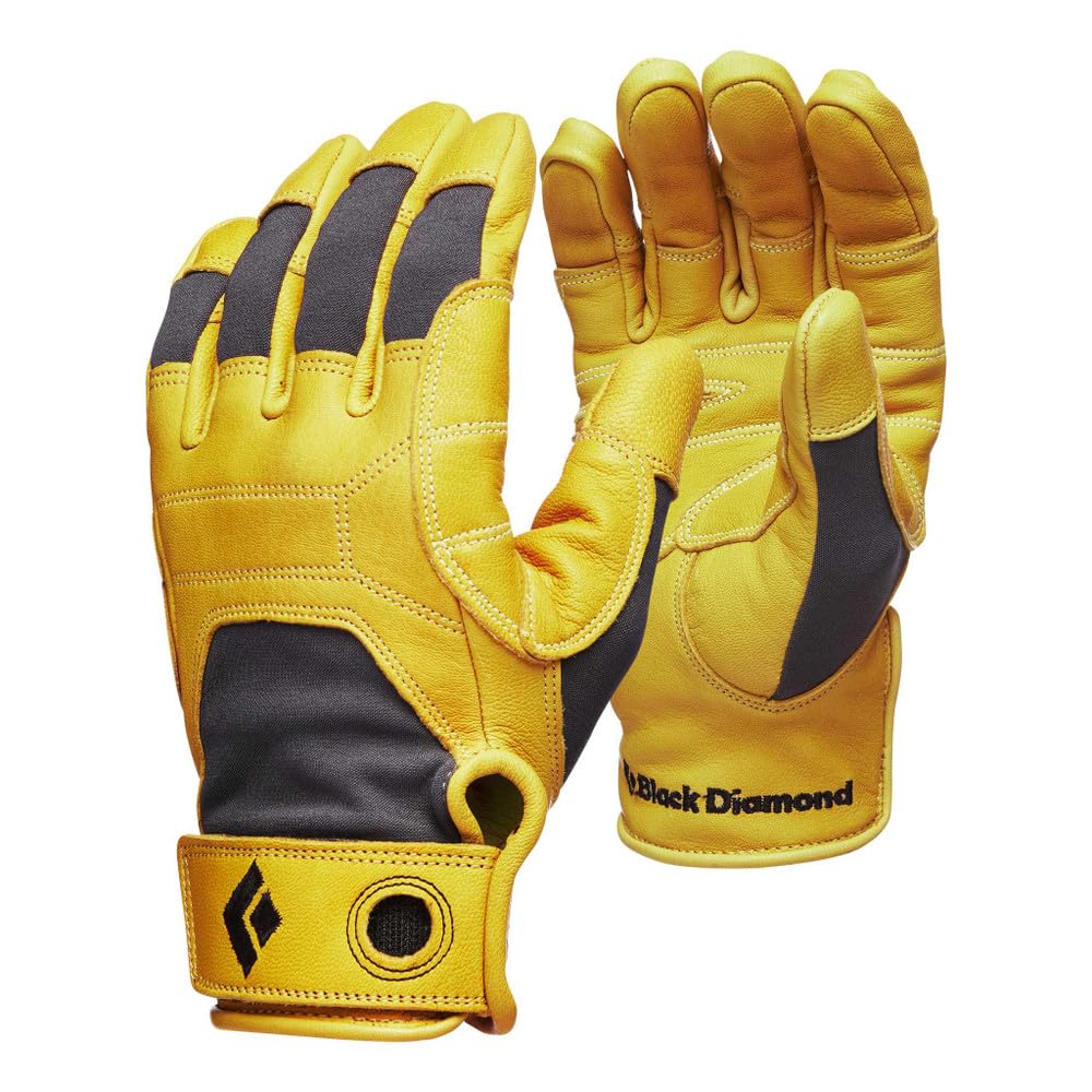 black diamond gloves front view showing leather palm and secure wrist closure benefit