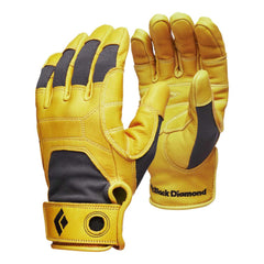 black diamond gloves front view showing leather palm and secure wrist closure benefit