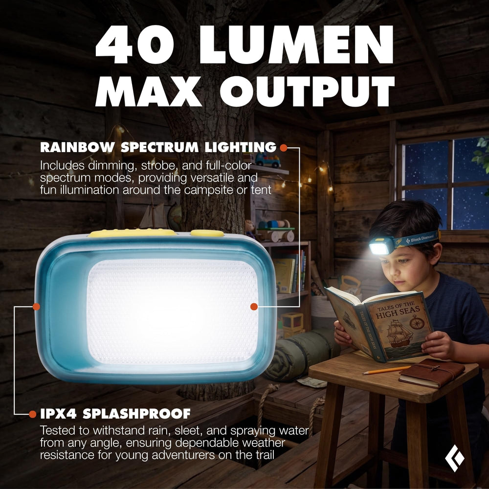 BLACK DIAMOND Wiz Kid in use at campsite providing hands-free gentle illumination