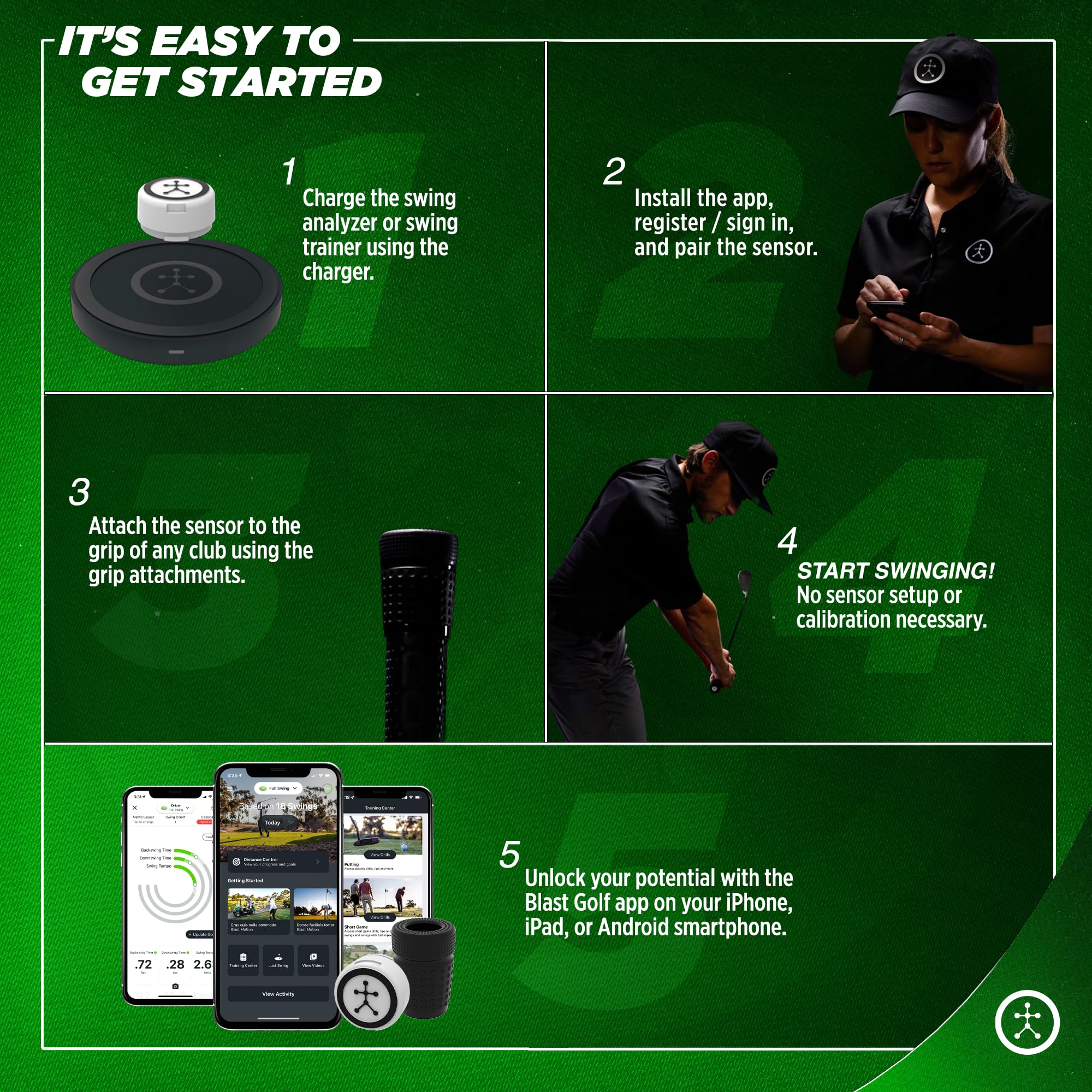 Smartphone showing Blast Motion auto-clipped swing video with overlaid metrics for review