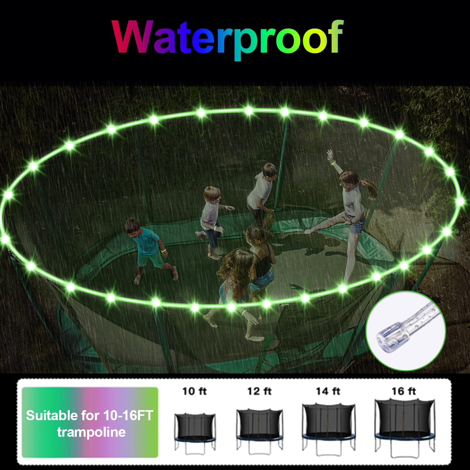 blinngo Sport waterproof battery box mounted under trampoline mat offering protected power supply