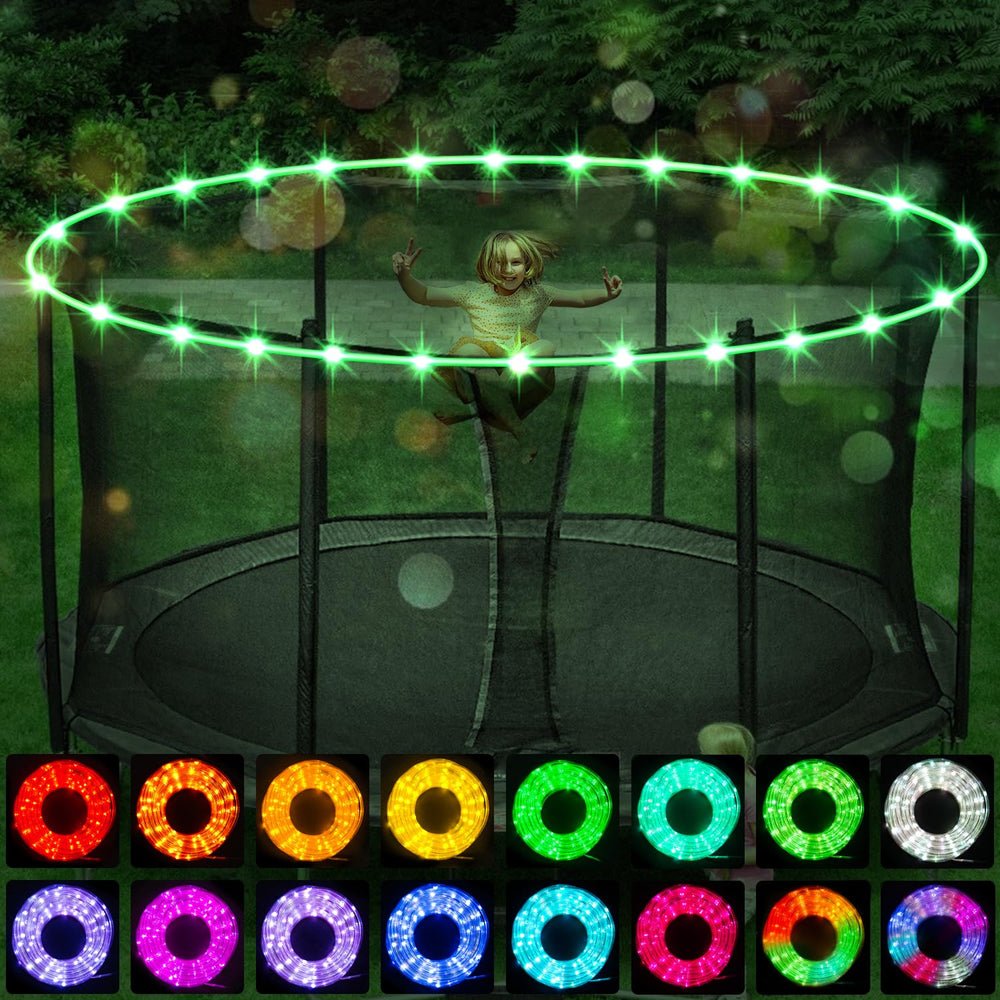 Blinngo Sport front view of LED strip installed illuminating trampoline for safe night play