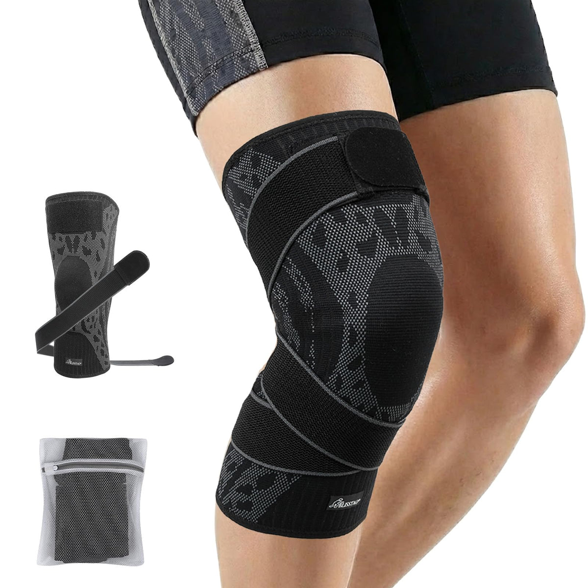 BlissTao knee pad front view showing full-cover gel for reliable impact protection
