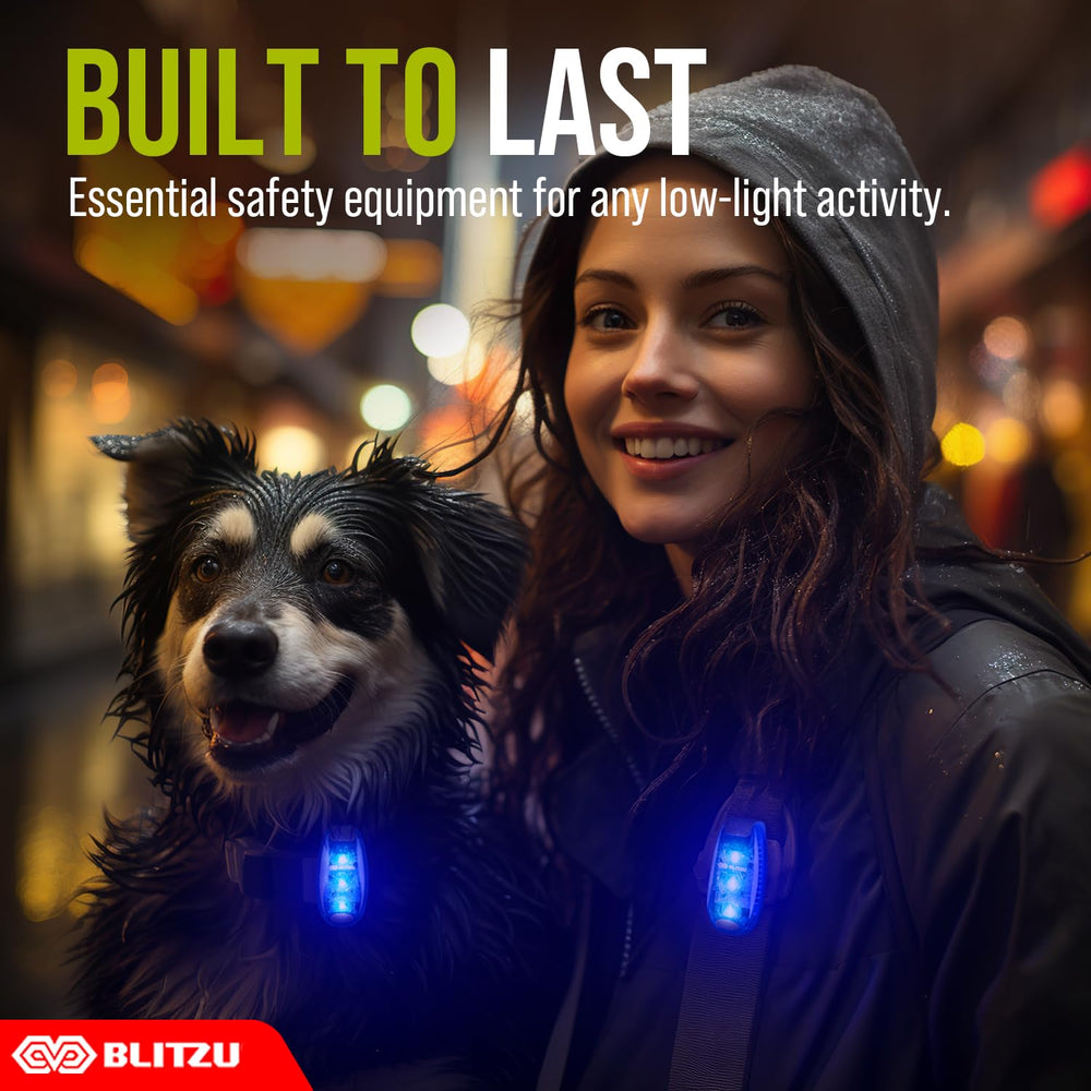 BLITZU on dog collar keeping pets visible during evening walks