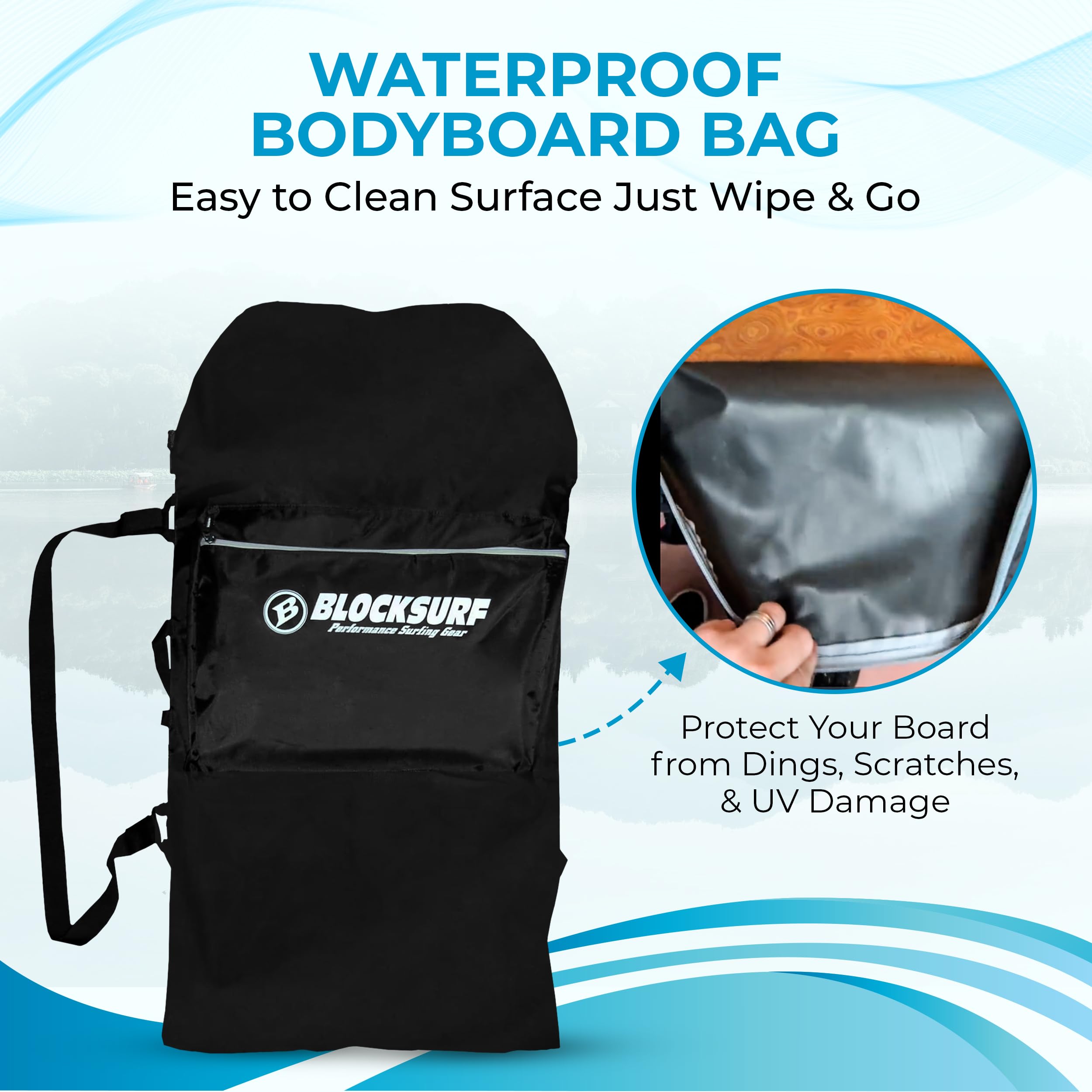 BLOCKSURF bag carried on a beach showing protection and convenience during travel