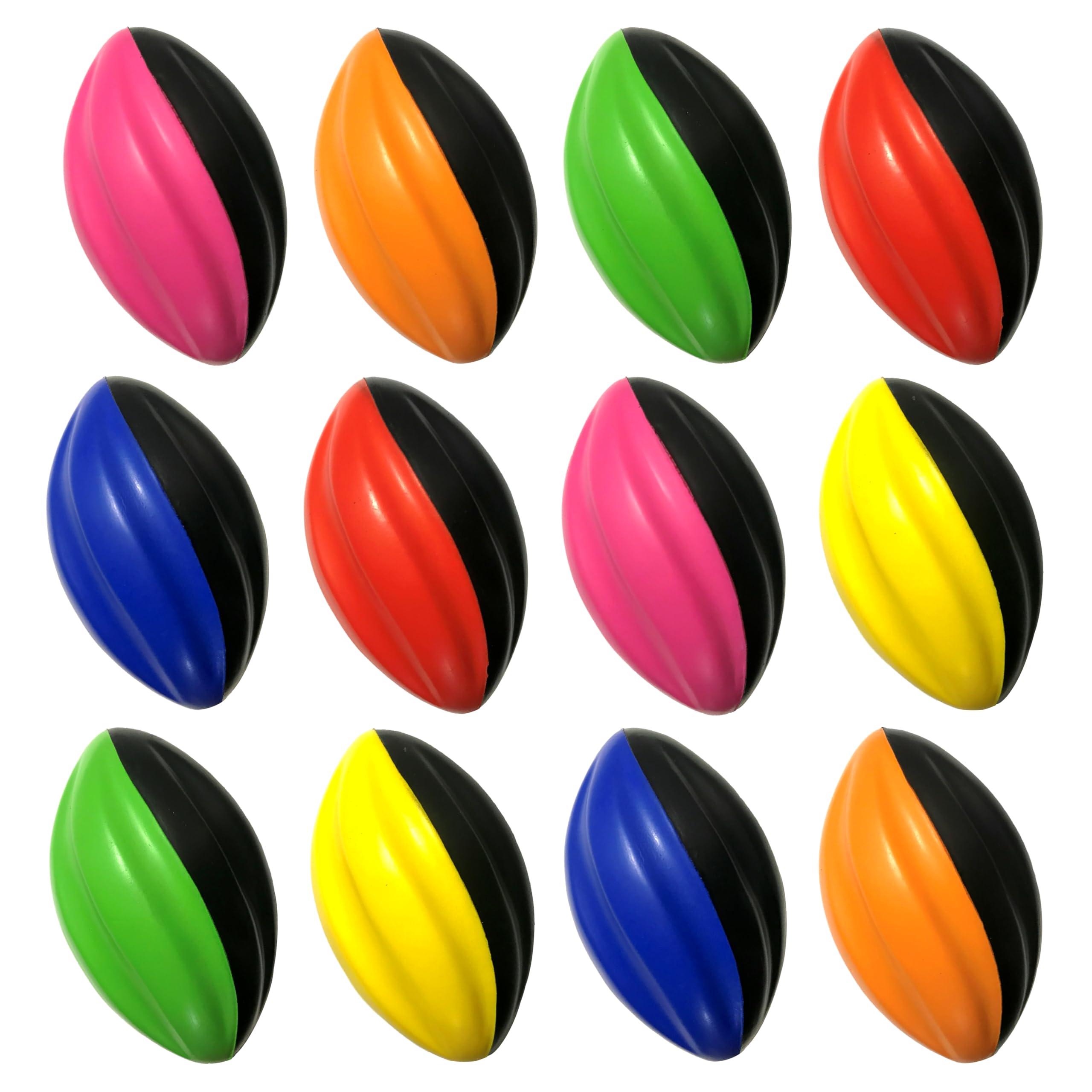 Blu Jay front packaging showing twelve colorful mini foam footballs benefits easy selection