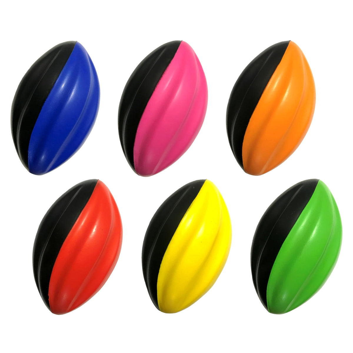 Blu Jay front packaging showing six colorful mini foam footballs for easy selection