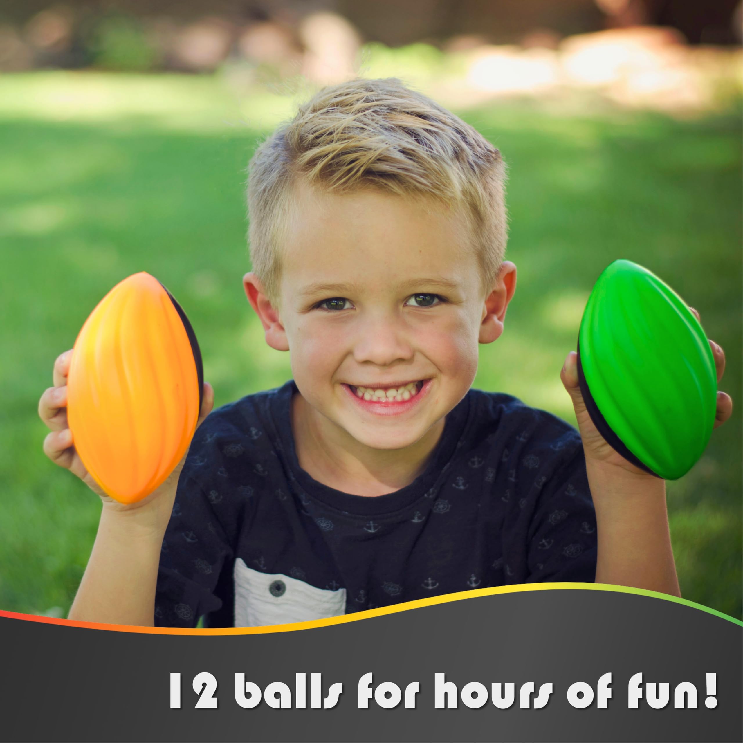 Blu Jay football in child’s hand demonstrating compact 5-inch size for small hands