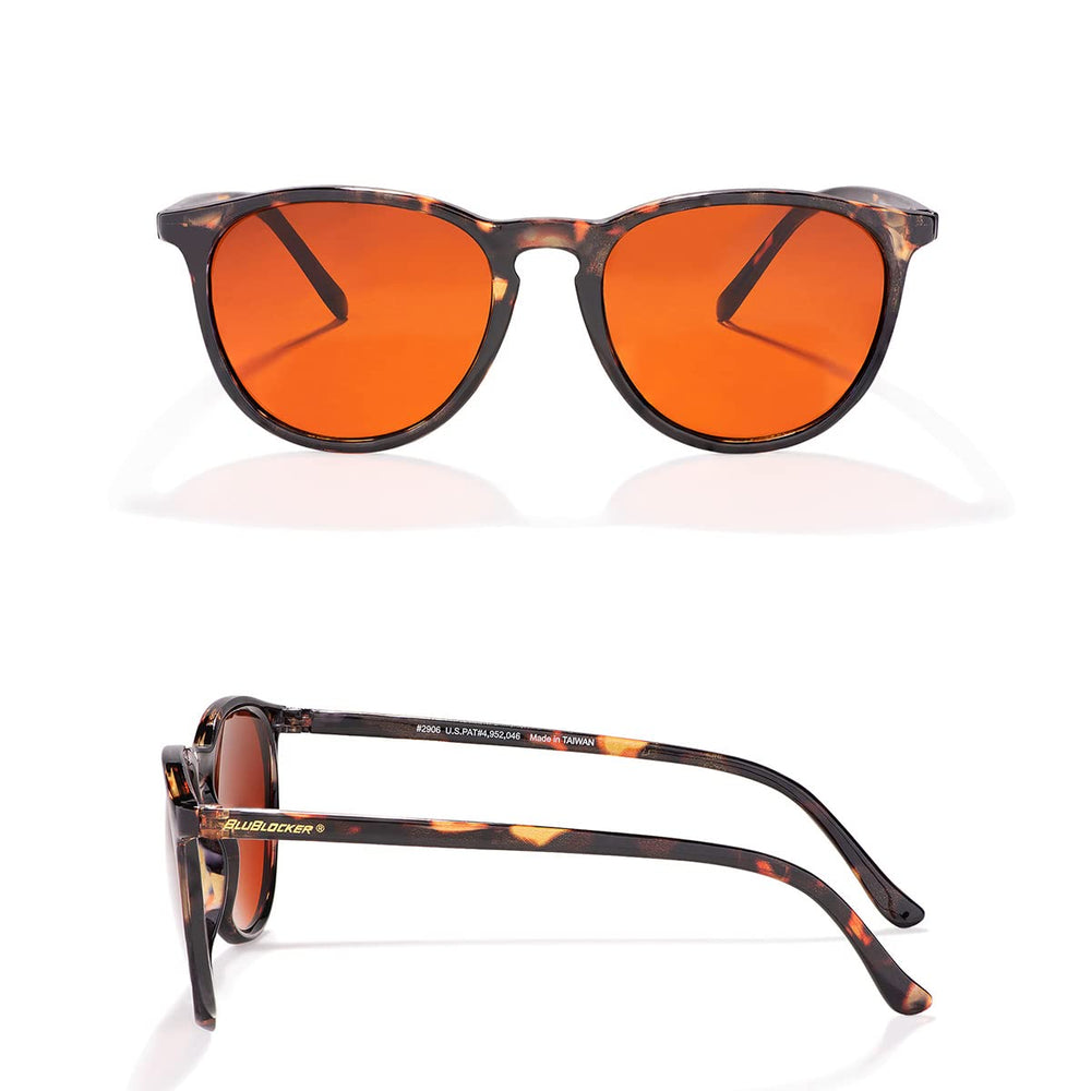 BluBlocker amber lens close-up highlighting high-resolution optics and clarity