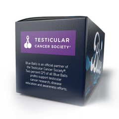 Blue Balls soft sack with two balls inside showing portability benefit: easy storage and retrieval