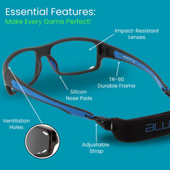 BLUE CUT goggles worn by player during basketball game demonstrating stable comfort