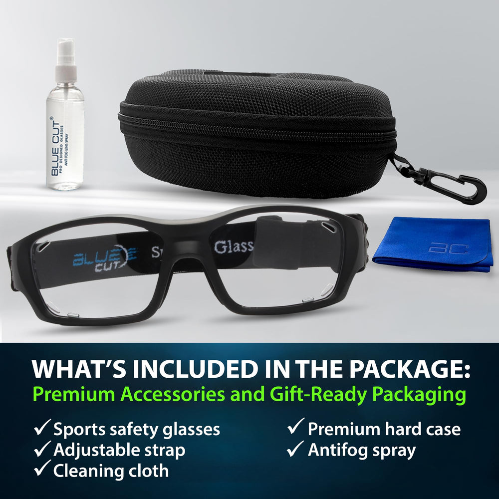 BLUE CUT protective case and goggles showing safe storage and travel protection