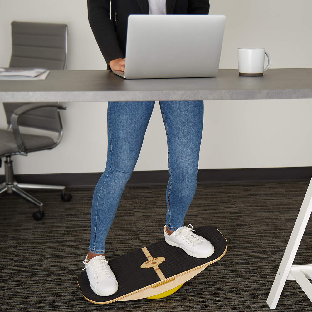 Blue Planet board in use at a standing desk promoting movement and posture