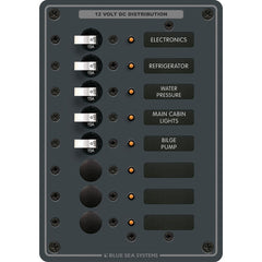 Blue Sea Systems 8023 front panel showing breakers and LEDs for easy status checks