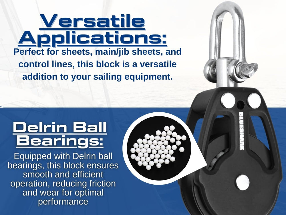 Blue Shark swivel head detail illustrating 360° rotation option for flexible alignment