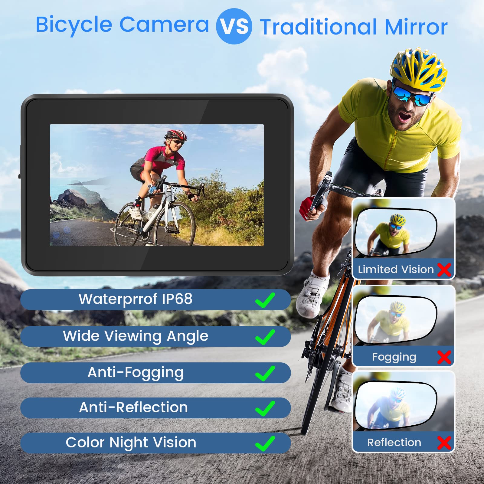 blueear screen displaying night view, provides better low-light visibility