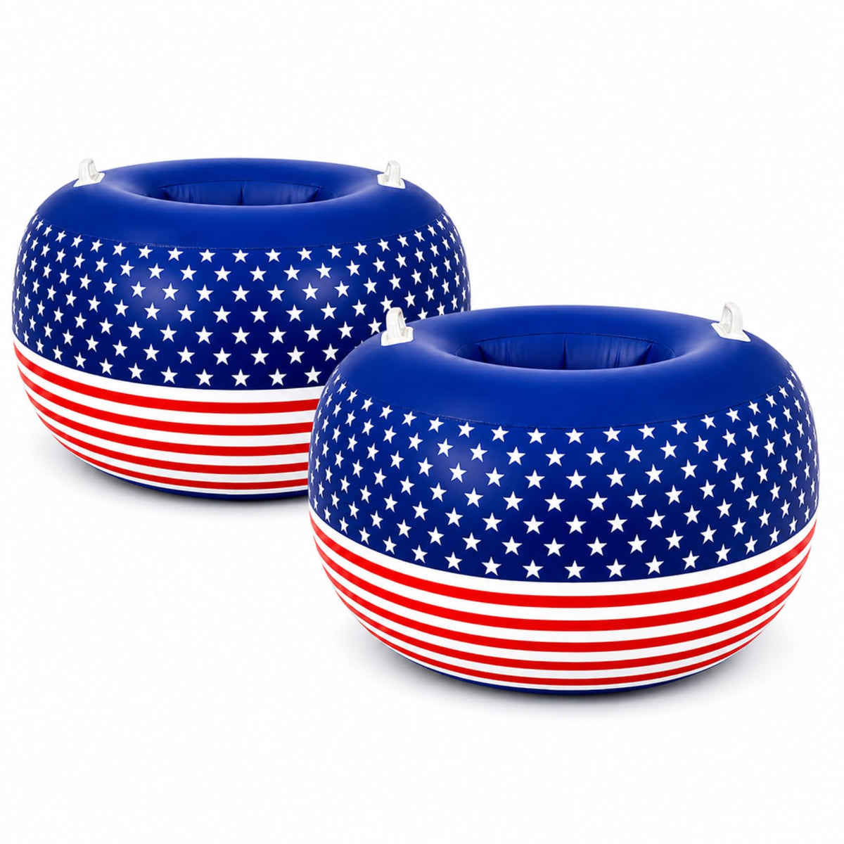 Blueweenly front view patriotic bumper ball showing stars and stripes, boosts festive fun