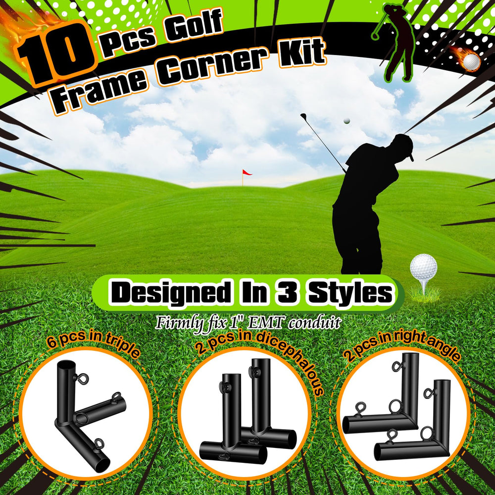 Blulu fittings installed on a 10x10 golf practice cage, providing stable frame support