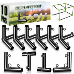 Blulu corner kit front view showing ten black galvanized fittings and bolts, durable connectors