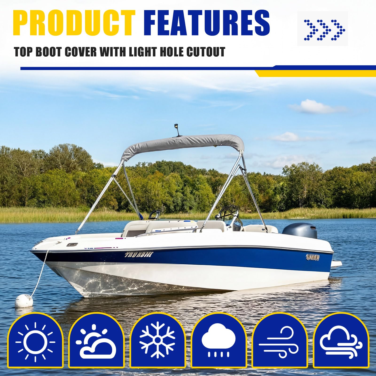 Boao installed on boat with boot covering bimini, improving protection and appearance