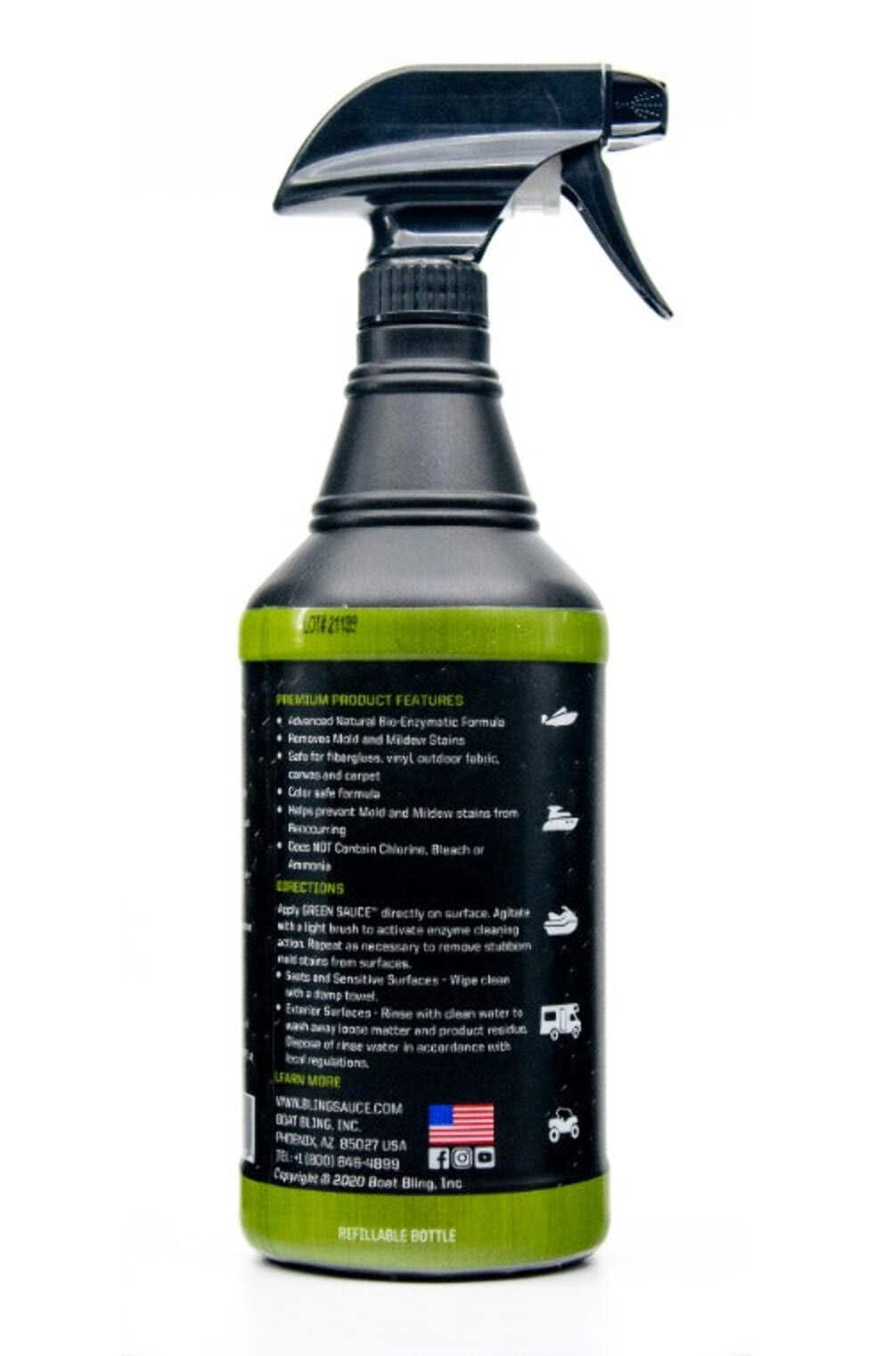 Boat Bling bottle staged on marina dock demonstrating outdoor cleaning usefulness
