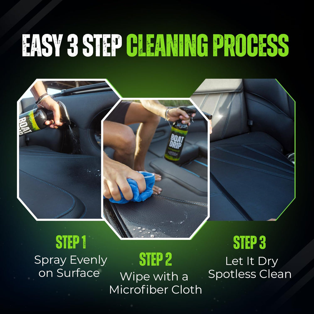 Boat Drip cleaning dashboard before and after showing improved clarity and protection