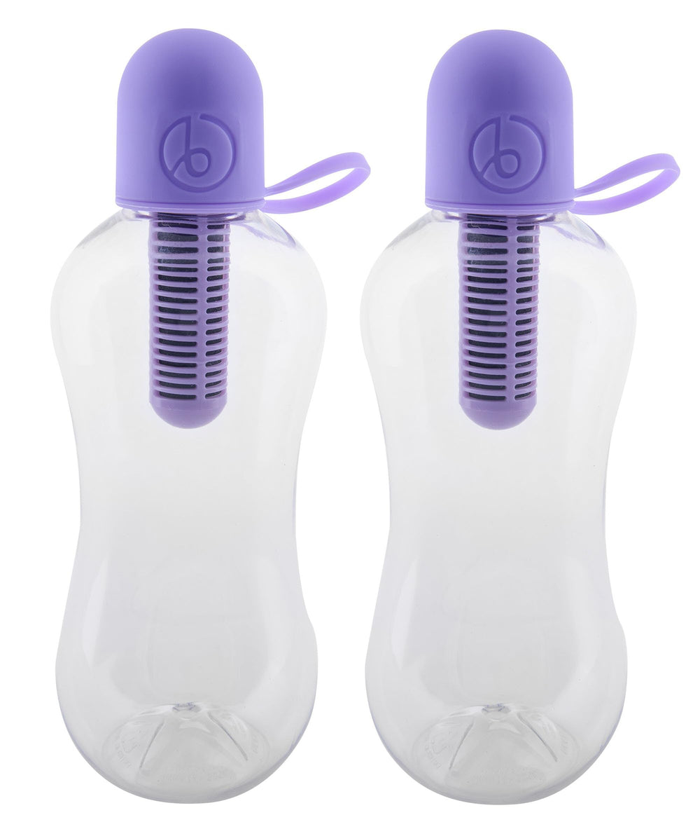 bobble front view of lavender two-pack showing sleek bottles and branding, convenient hydration