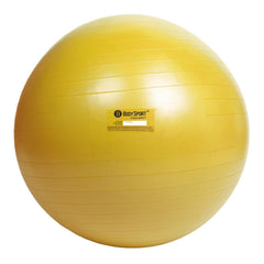 Body Sport front view of 65cm yellow exercise ball showing size and color benefit