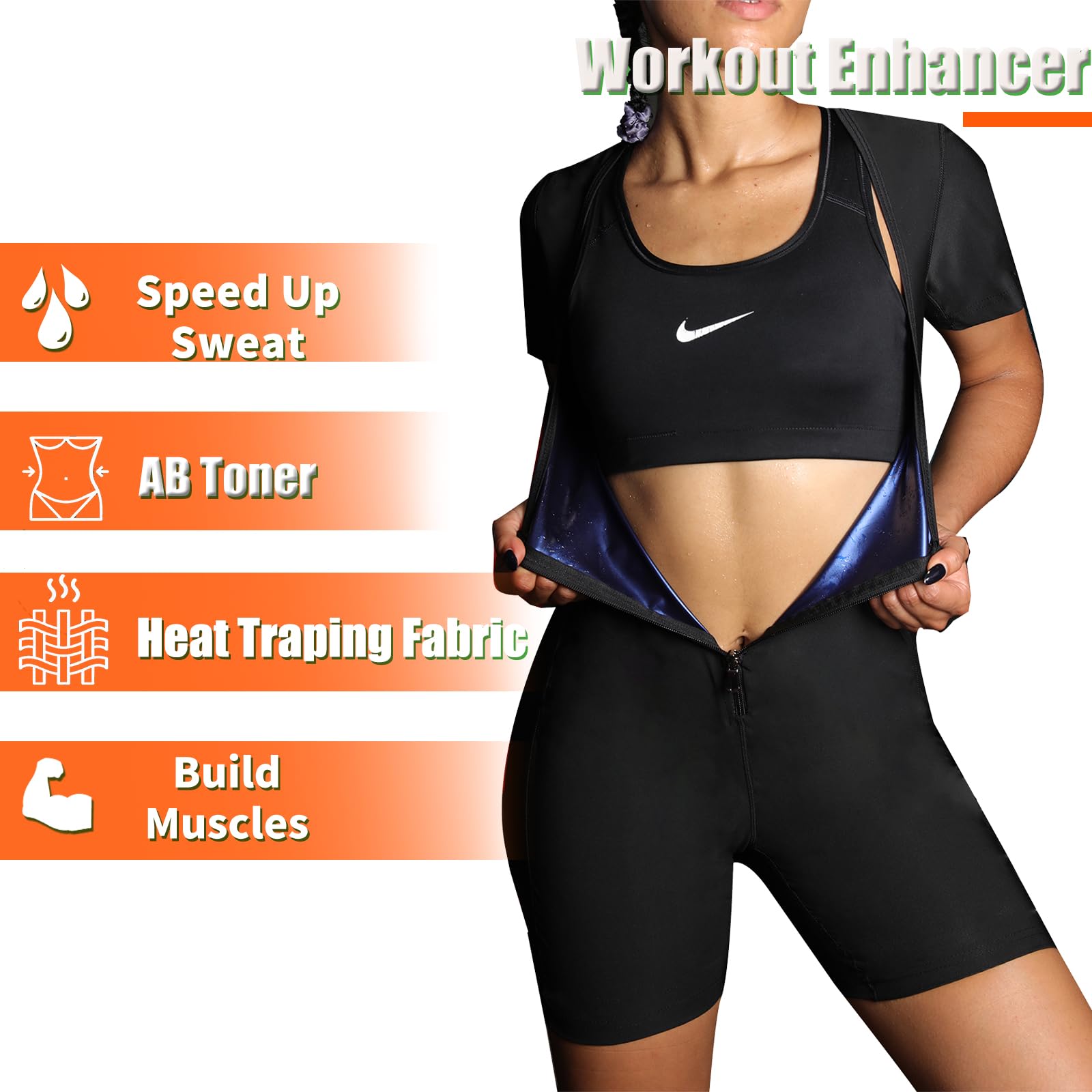BODYSUNER woman running in sauna top to increase workout sweat