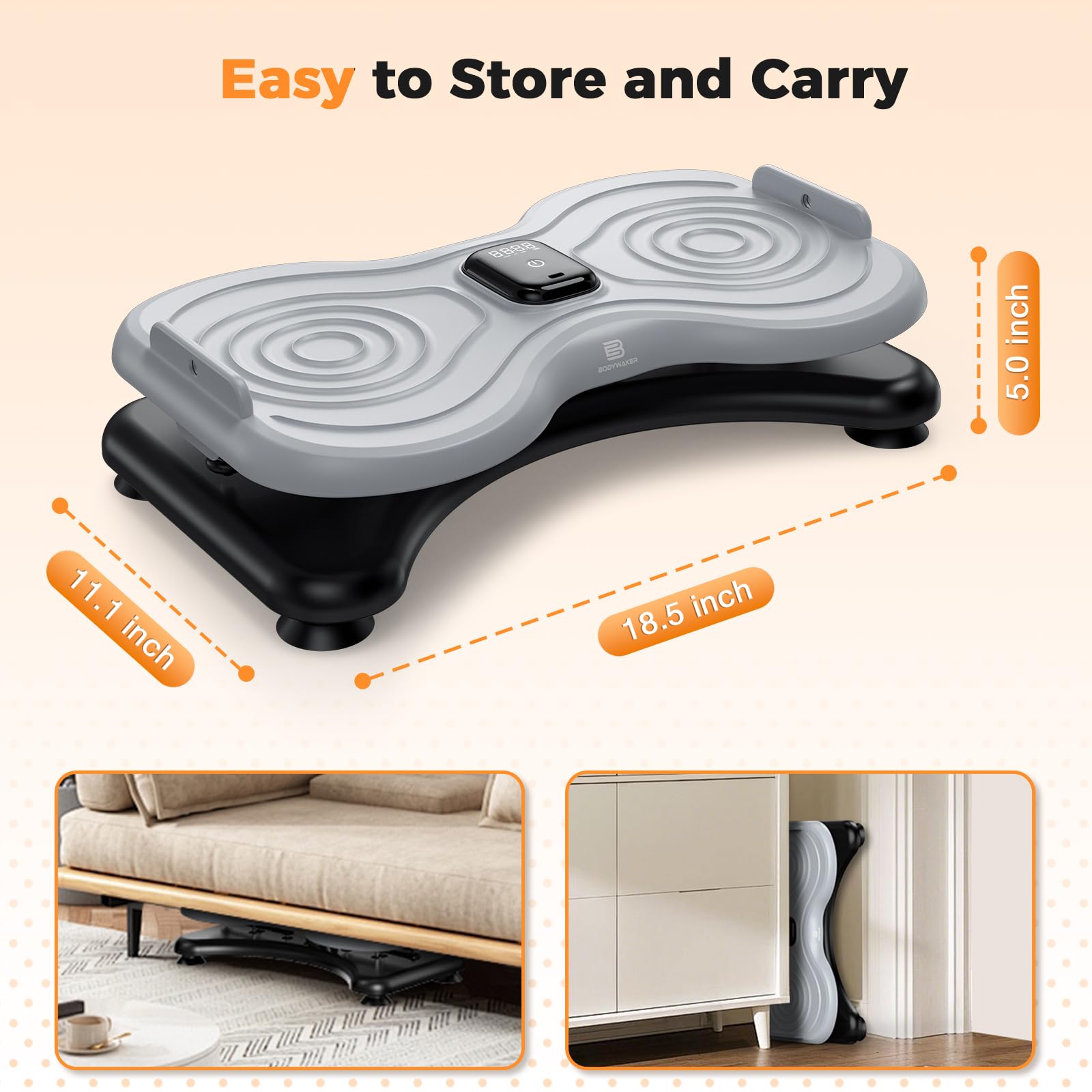 BODYWAKER scale comparison illustrating 300 lb capacity and compact footprint