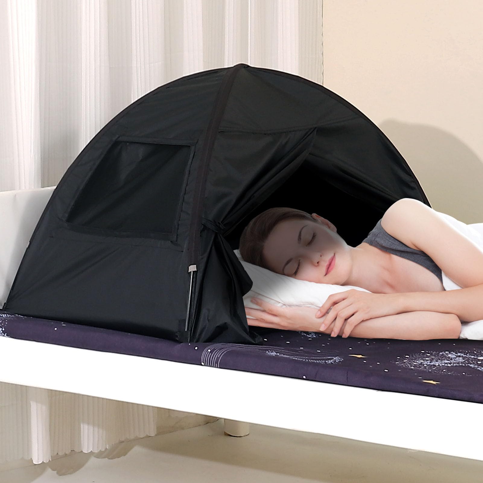 BOENBRO front view assembled tent showing full blackout privacy and compact shape