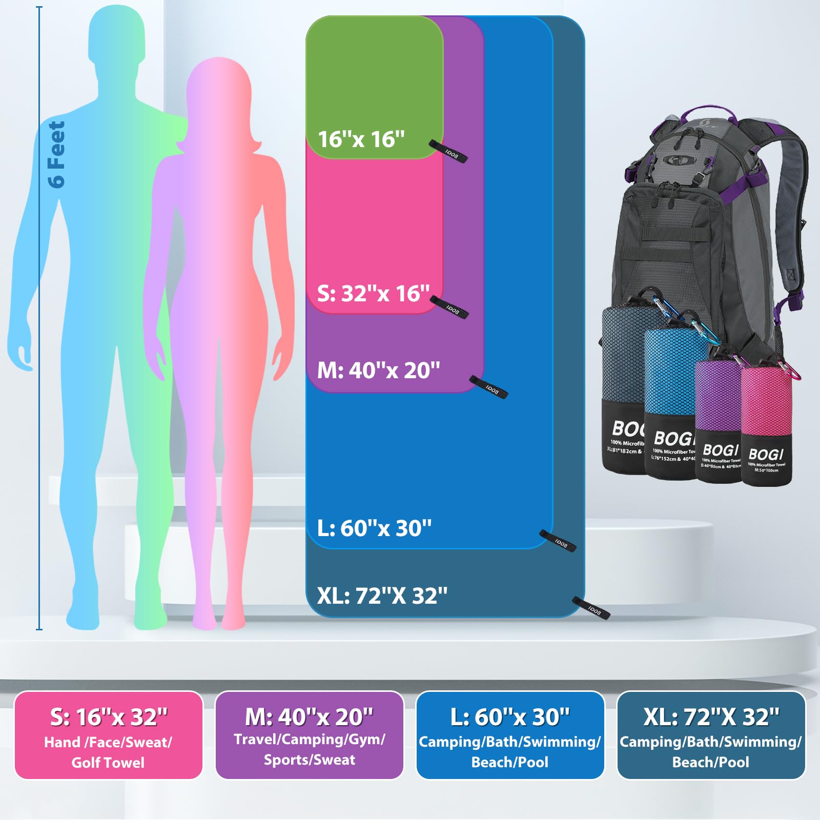 BOGI towel folded compactly inside pouch for space saving and easy transport