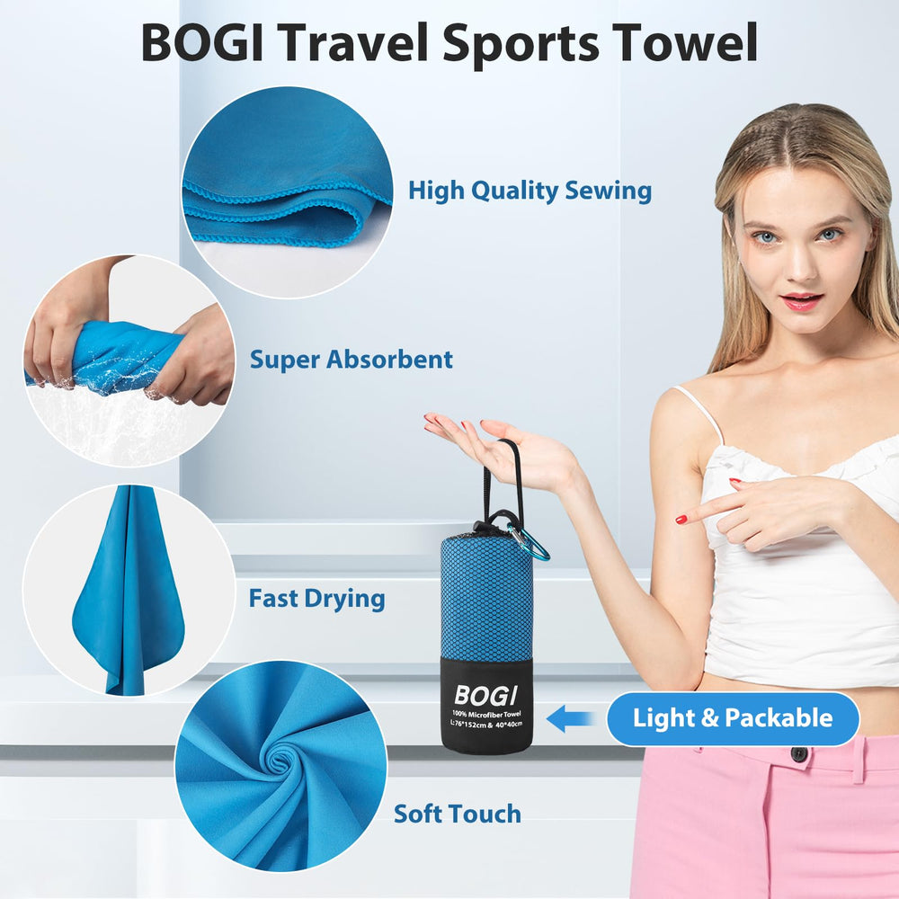 BOGI towel compressed in pouch with carabiner for easy transport benefit