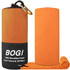 BOGI folded towel inside pouch with carabiner for compact portability