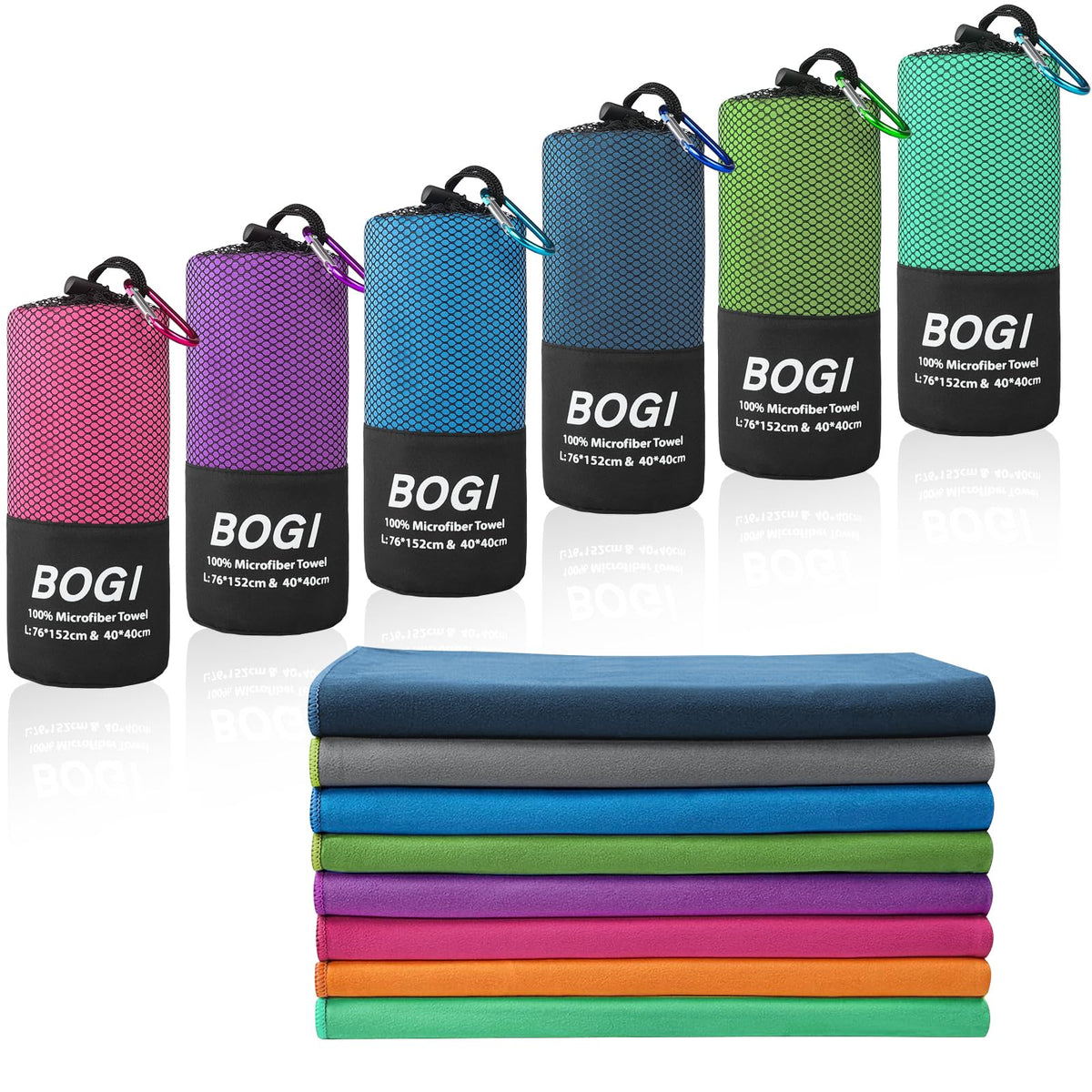 BOGI XL towel front packaging showing product and features for travel convenience