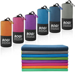 BOGI XL towel front packaging showing compact pouch and carabiner for travel benefit