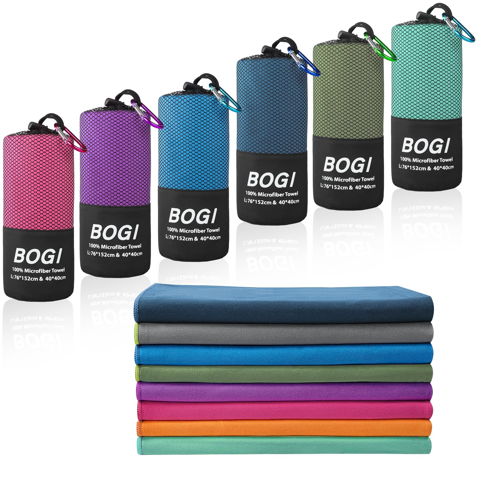 BOGI front view of XL mint towel showing full-size coverage and portability