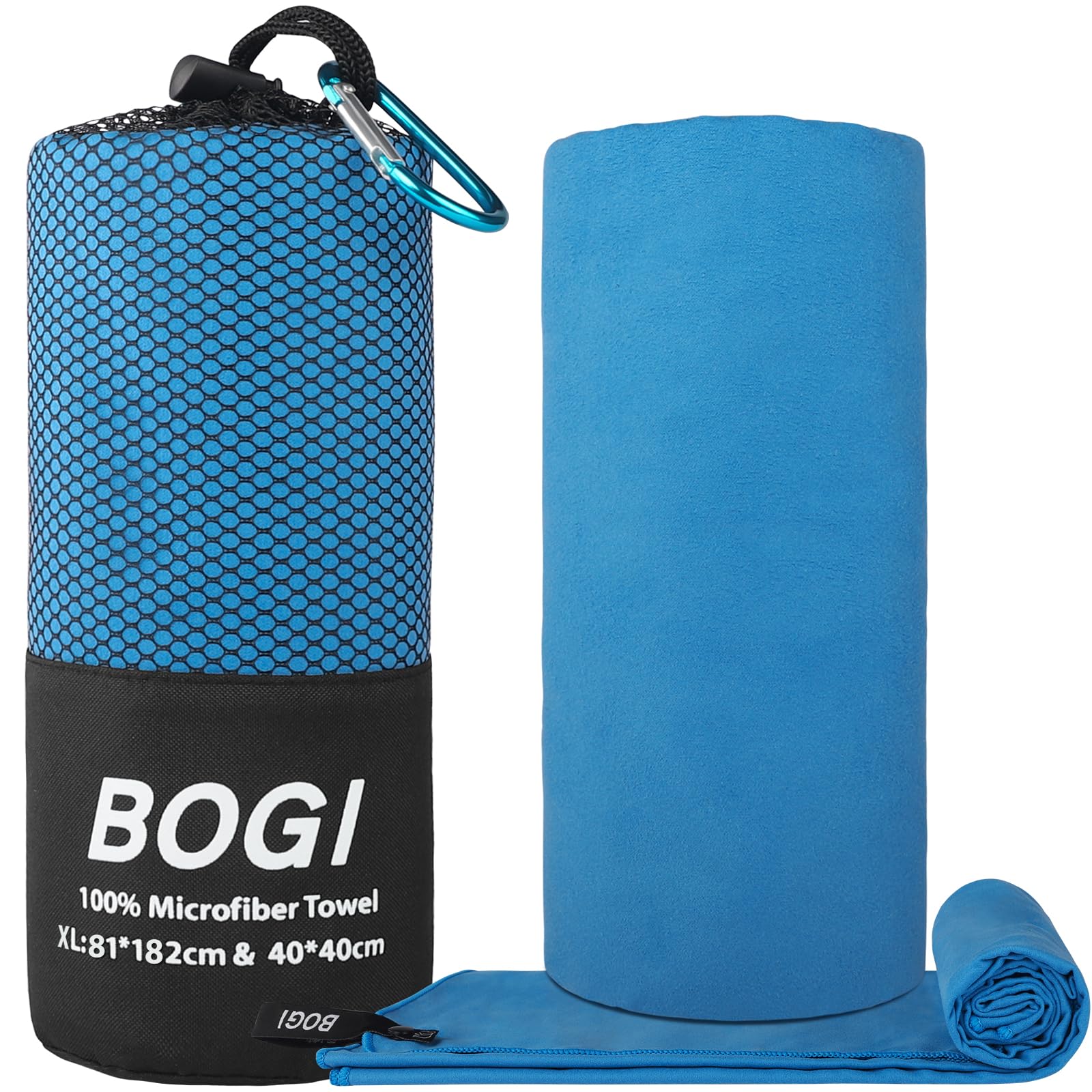 BOGI XL towel spread on beach showing large coverage and quick setup benefit