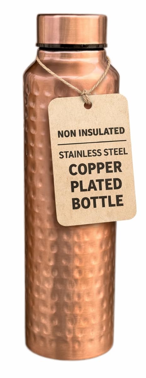 BOLD & DIVINE front view showing copper-plated bottle and elegant hammered finish benefit