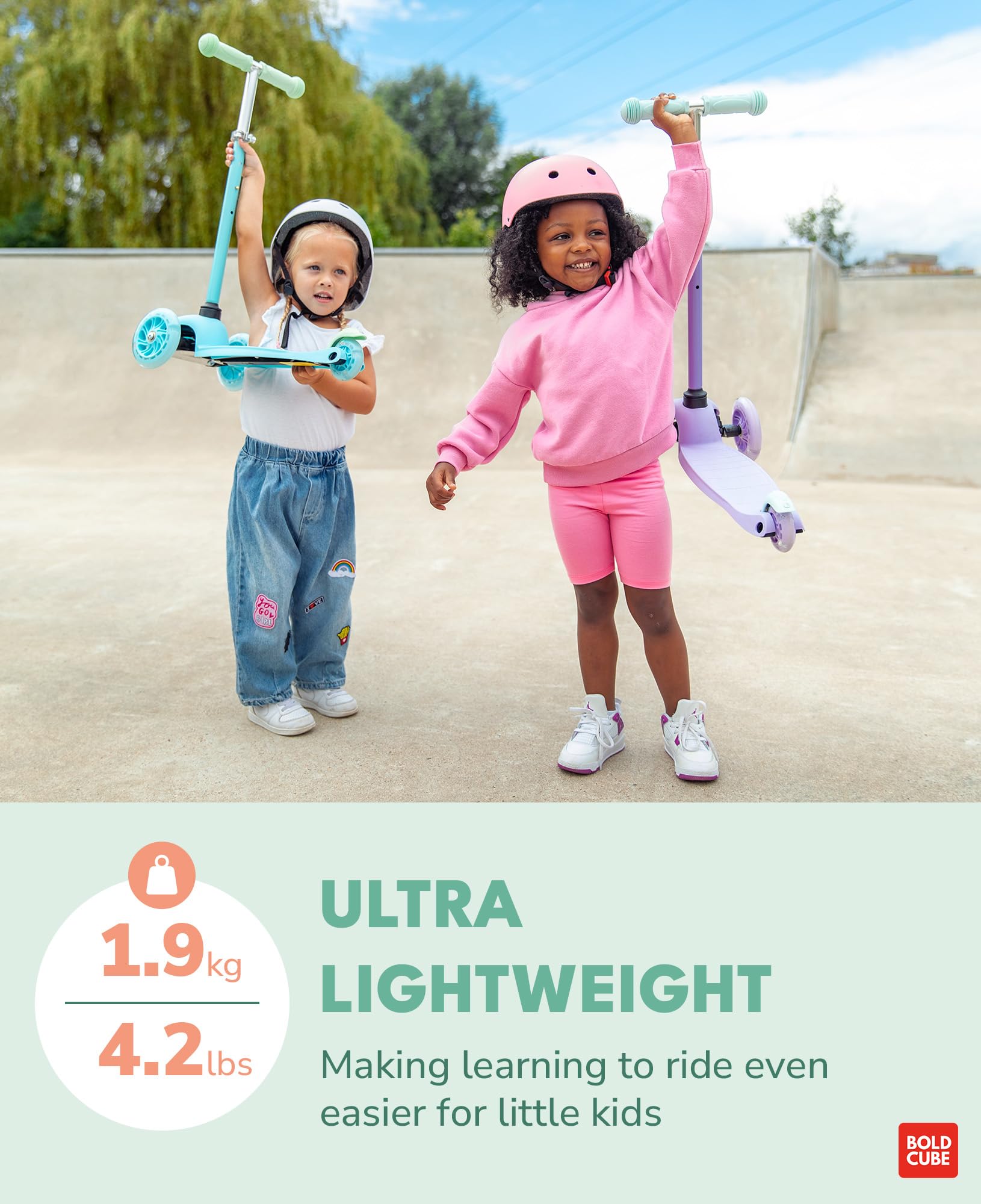 BOLDCUBE height adjustment demo with five preset positions for growing kids