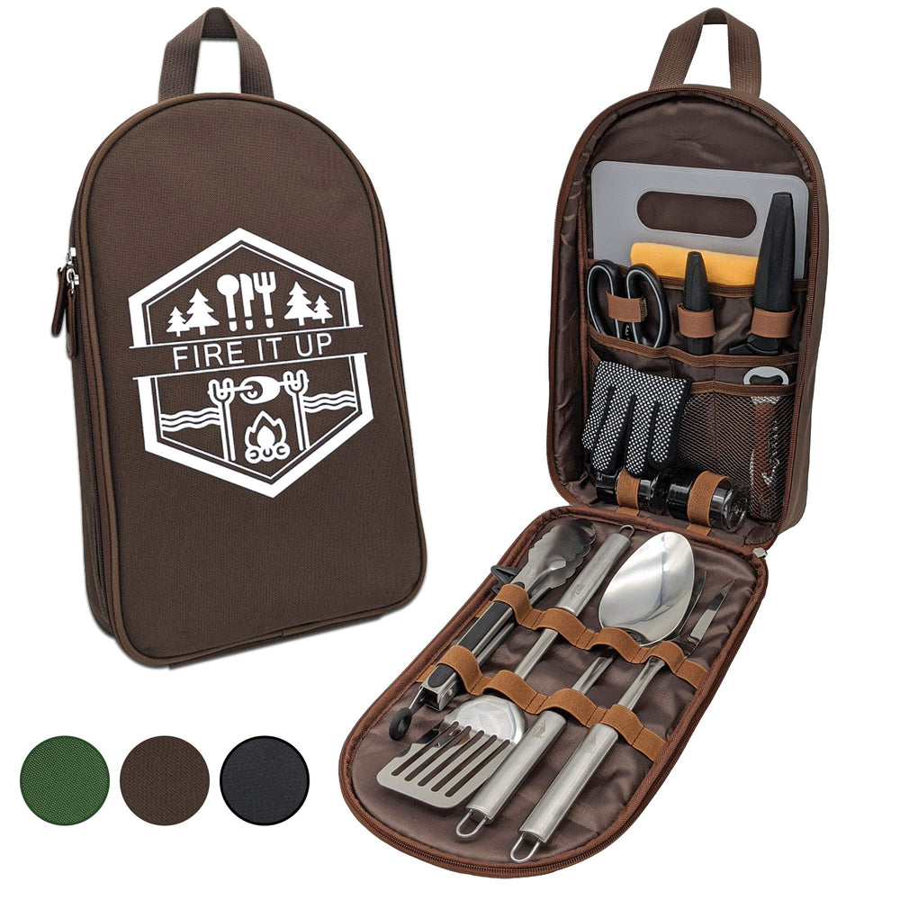 BOMKI front view of closed brown carry bag showing compact portability and protection
