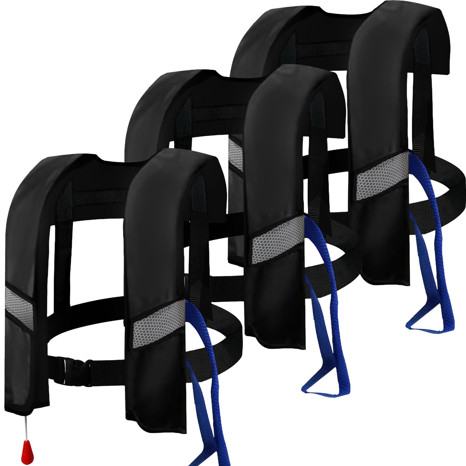 Bon amixyl front view of 3-pack life jackets showing compact profile and secure fit